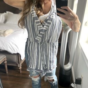 Tularosa blue and white striped romper NWT